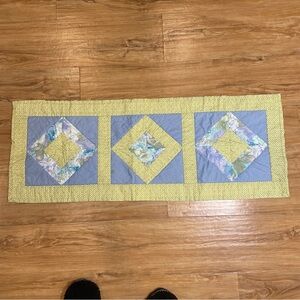 Handmade Quilted Table Runner~15" X 39" ~ Geometric Shapes~ Green, Blue, Floral